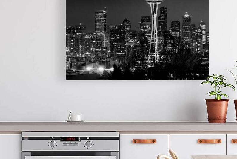 seattle skyline space needle  horizontal 309 Spac by Black And White