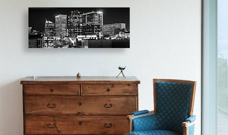 phoenix skyline at night jefferson avenue  panora by Black And White