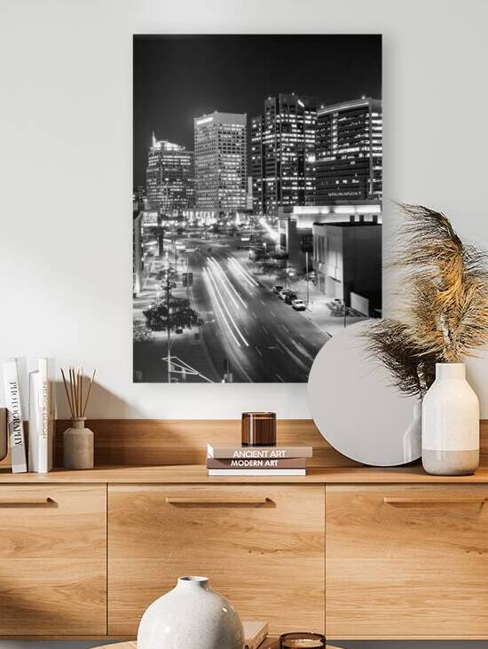 phoenix skyline at night jefferson avenue  vertic by Black And White