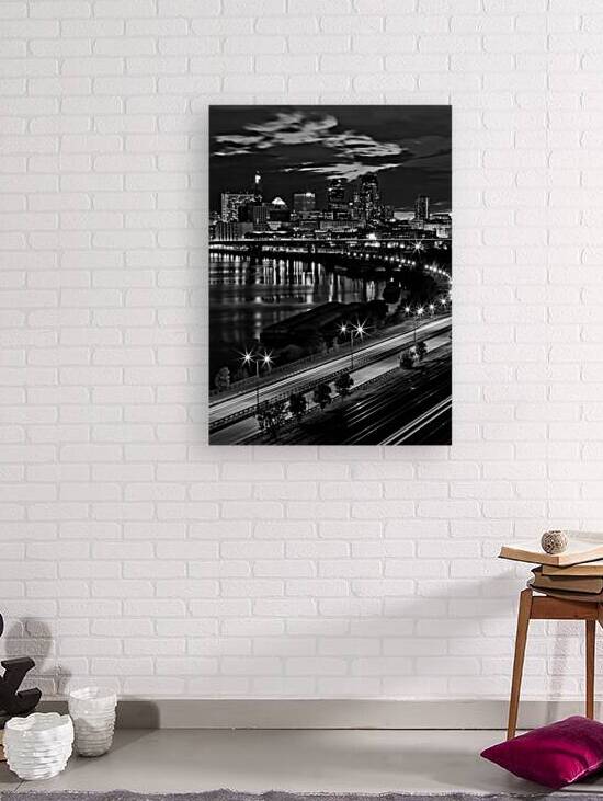 st paul skyline night  vertical 1721 Barges 2 13k by Black And White