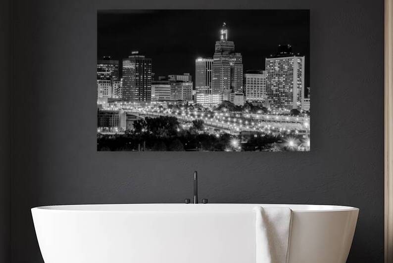 downtown st paul city skyline at night  horizonta by Black And White