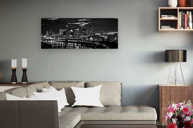 st paul skyline night  panoramic 1721 Barges 13k. by Black And White