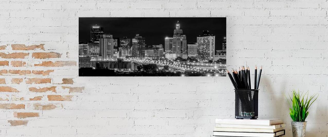downtown st paul city skyline at night  panoramic by Black And White