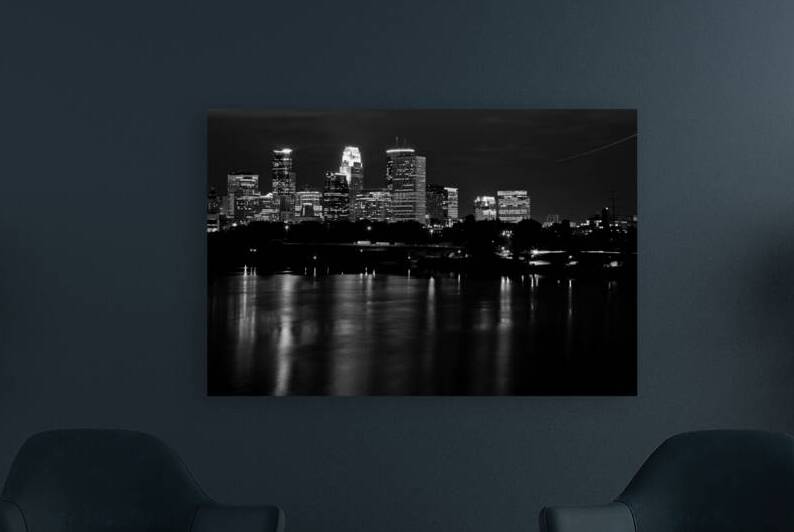 minneapolis skyline at night  horizontal 1681 Ant by Black And White