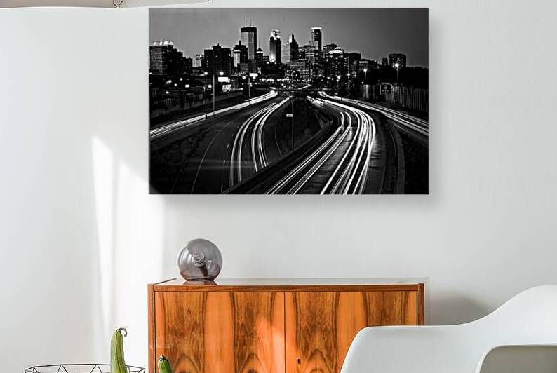 mpls skyline at night  horizontal 1705 Minny 13k. by Black And White