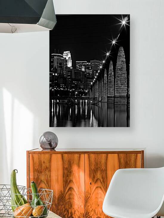 stone arch bridge minneapolis skyline  vertical 1 by Black And White