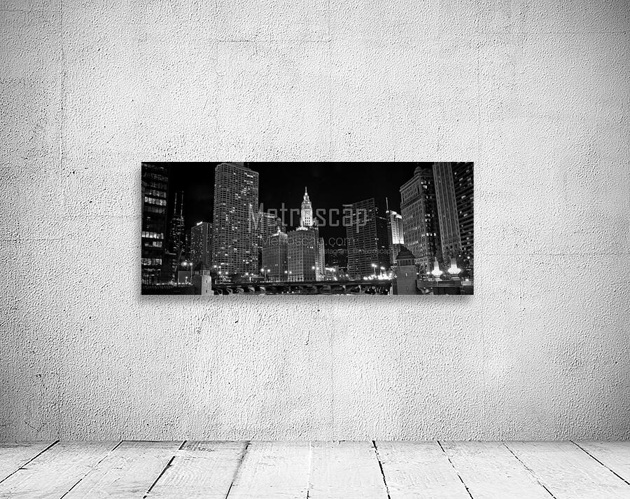 wrigley building and chicago river at night  pano Wall Preview
