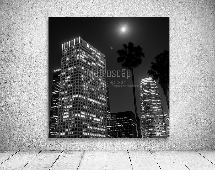 full moon over downtown los angeles square 2749 by Black And White Wall Art