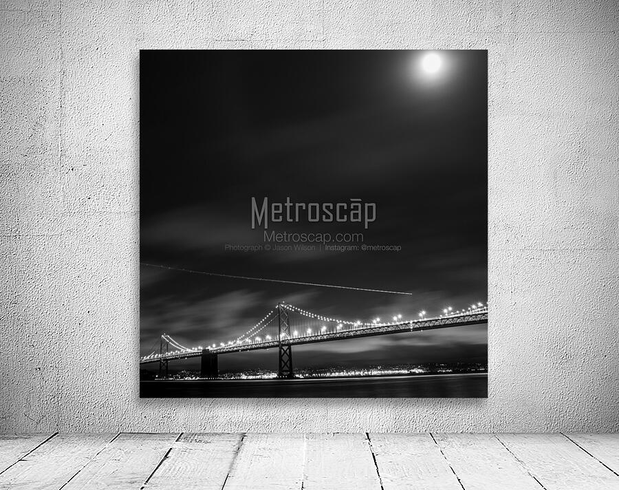 plane over bay bridge night full moon  square 282 Wall Preview