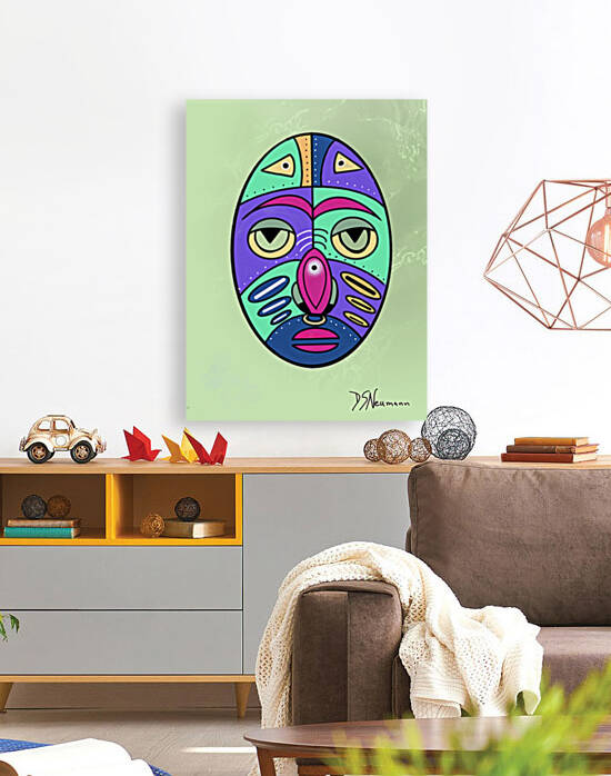 Simple Mask On Sage Green Background by Dorothea Neumann