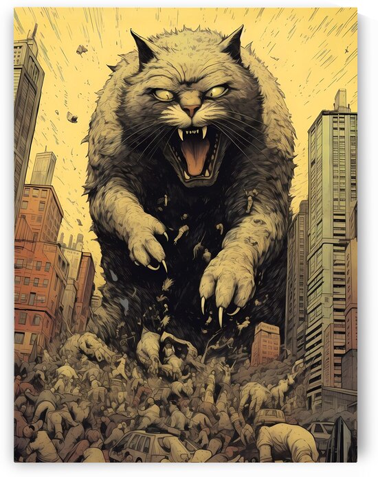 Catzilla Vintage - Giant Cat Attack by Win Hardy
