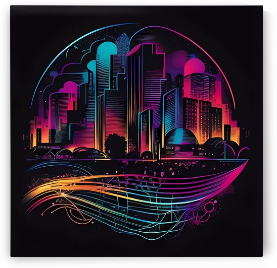 Futuristic Cityscape - Neon Nights by Win Hardy