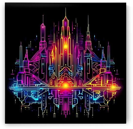 Futuristic Cityscape - Neon Nights by Win Hardy