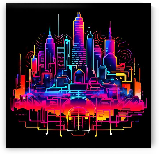 Futuristic Cityscape - Neon Nights by Win Hardy
