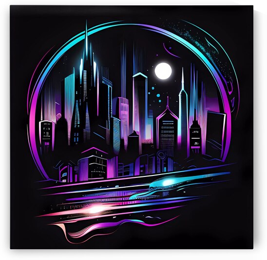 Futuristic Cityscape - Neon Nights by Win Hardy