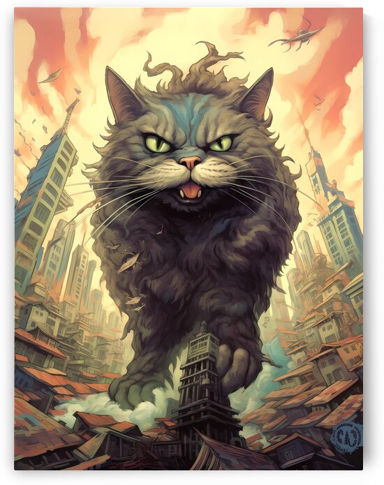 Catzilla Vintage - Giant Cat Attack by Win Hardy