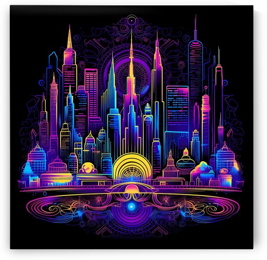 Futuristic Cityscape - Neon Nights by Win Hardy