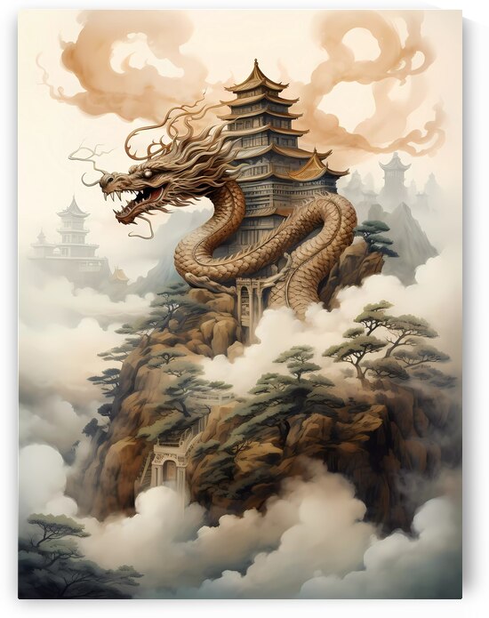 Serpentine Guardian: Chinese Dragon and Pagoda by Win Hardy