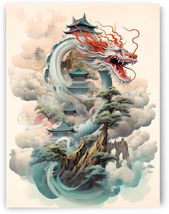 Serpentine Guardian: Chinese Dragon and Pagoda by Win Hardy