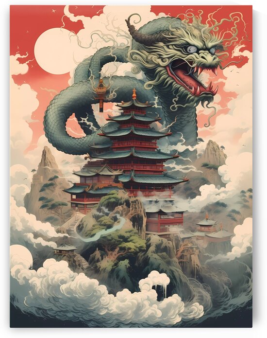 Serpentine Guardian: Chinese Dragon and Pagoda by Win Hardy