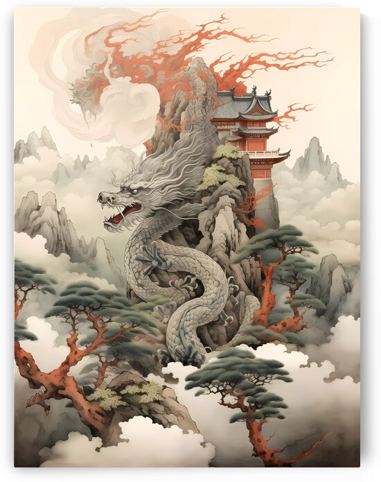 Serpentine Guardian: Chinese Dragon and Pagoda by Win Hardy