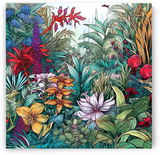 A tropical garden filled with exotic plants and flowers by Win Hardy