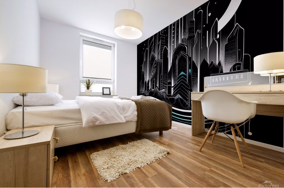Futuristic Cityscape - Neon Nights Mural print