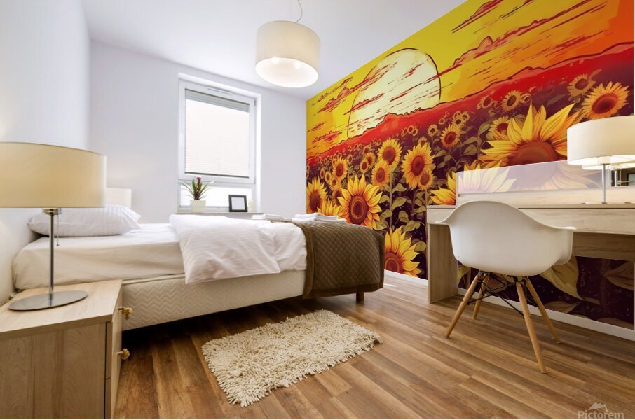 Sunflower field at sunset Mural print