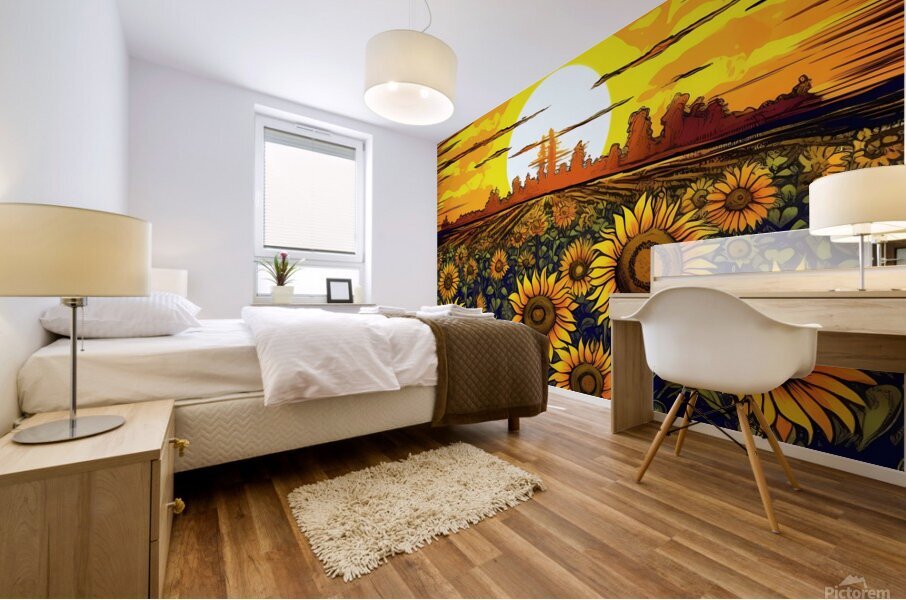 Sunflower field at sunset Mural print