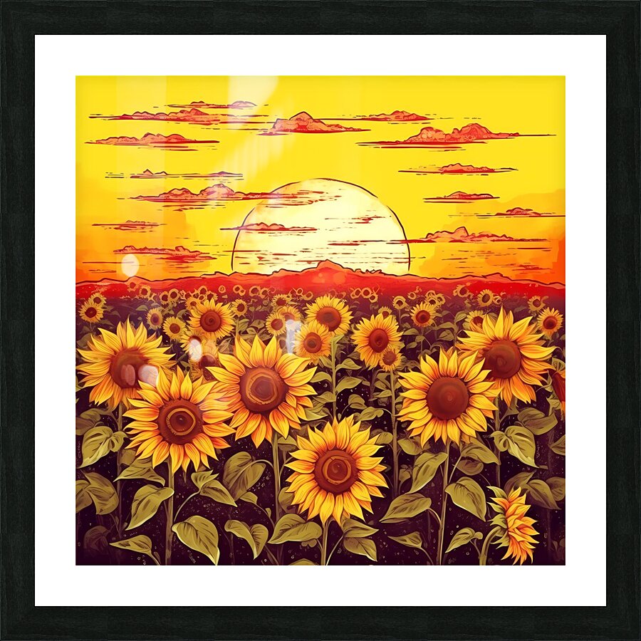 Sunflower field at sunset Picture Frame print