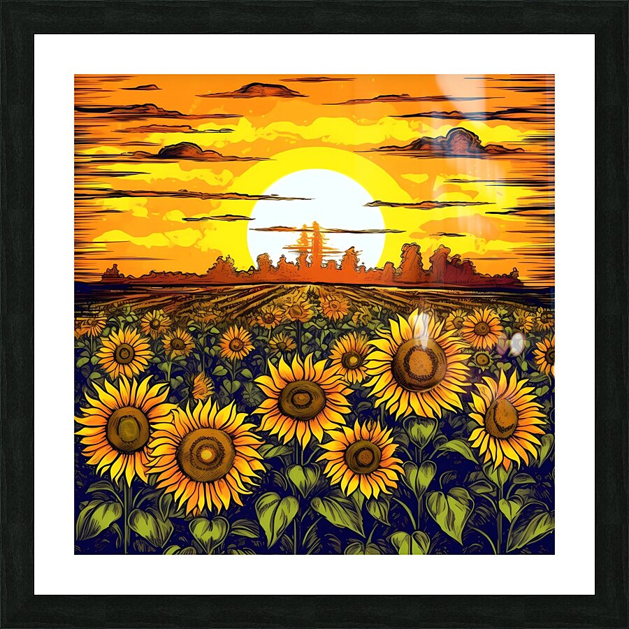 Sunflower field at sunset Picture Frame print
