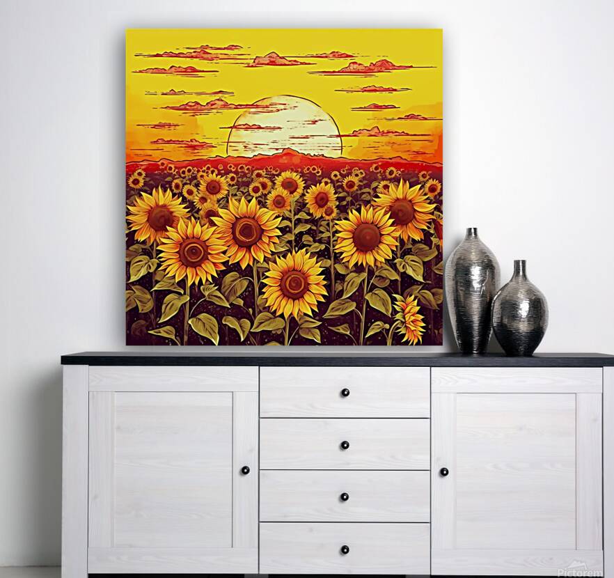 Sunflower field at sunset Reproduction