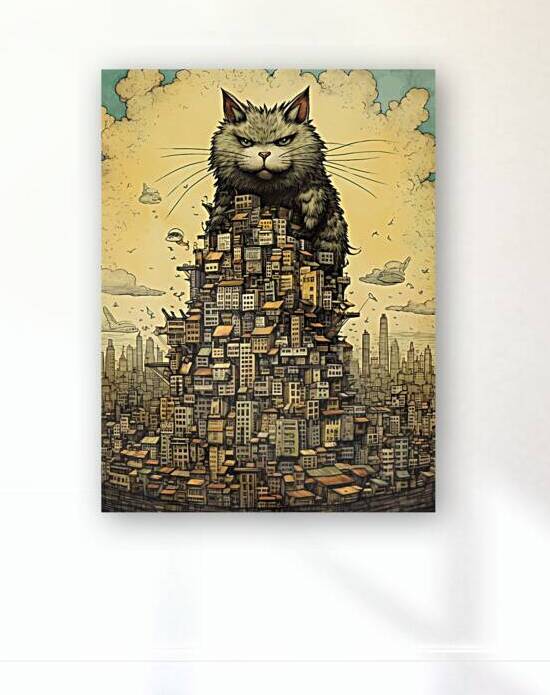 Catzilla Vintage - Giant Cat Attack by Win Hardy