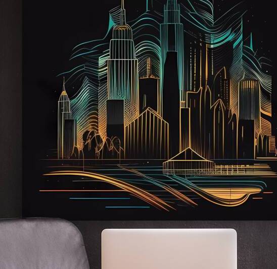 Futuristic Cityscape - Neon Nights by Win Hardy