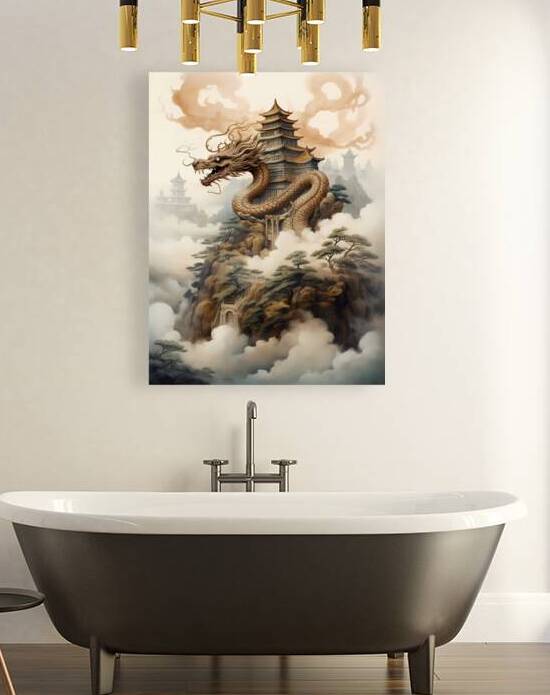 Serpentine Guardian: Chinese Dragon and Pagoda by Win Hardy