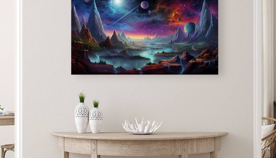 Surreal dreamlike landscape floating rocks by Win Hardy