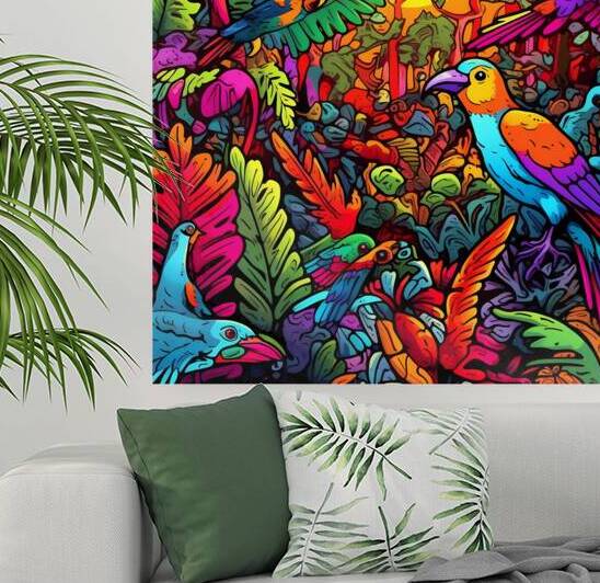 Tropical Jungle with Colorful Birds by Win Hardy