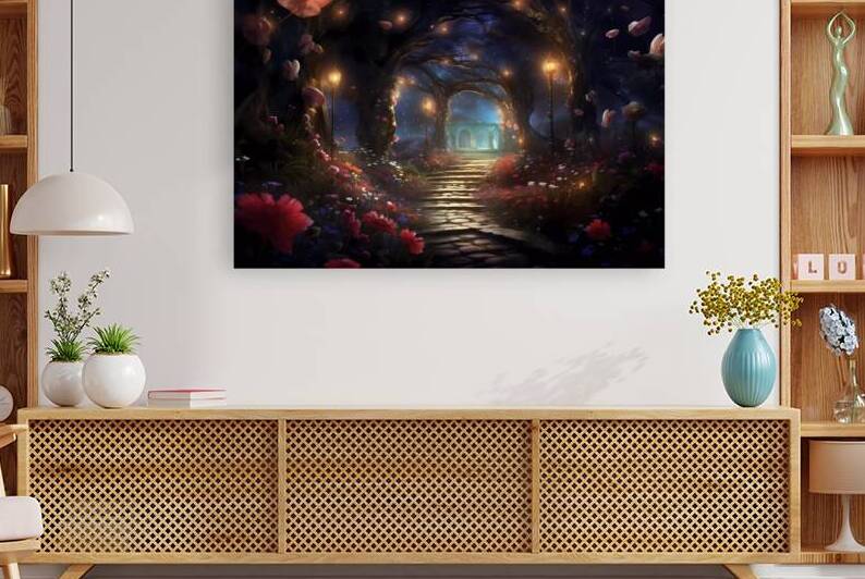 Enchanting Moonlit Garden with Luminescent Flowers by Win Hardy