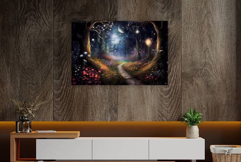 Enchanting Moonlit Garden with Luminescent Flowers by Win Hardy