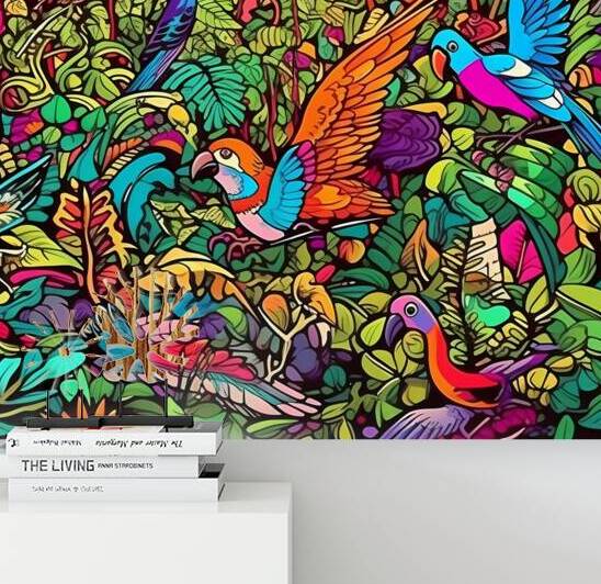 Tropical Jungle with Colorful Birds by Win Hardy