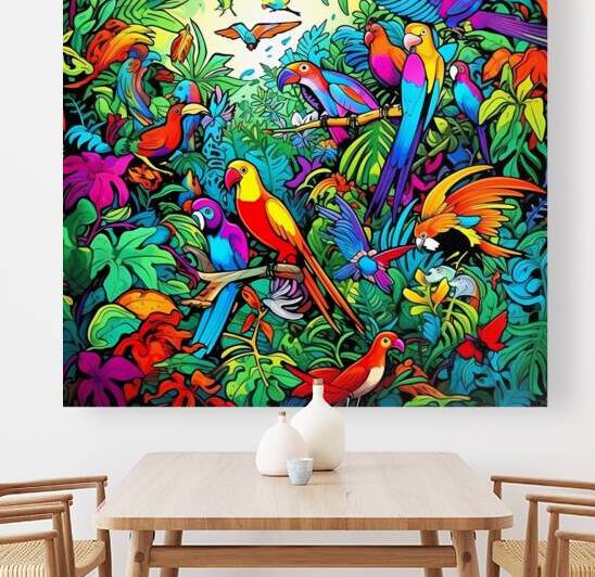 Tropical Jungle with Colorful Birds by Win Hardy