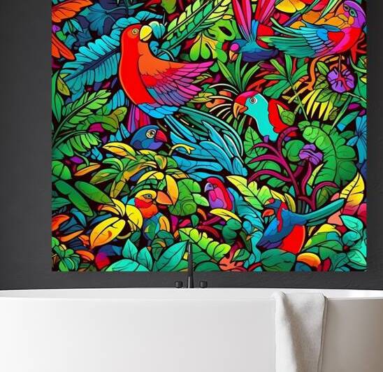 Tropical Jungle with Colorful Birds by Win Hardy