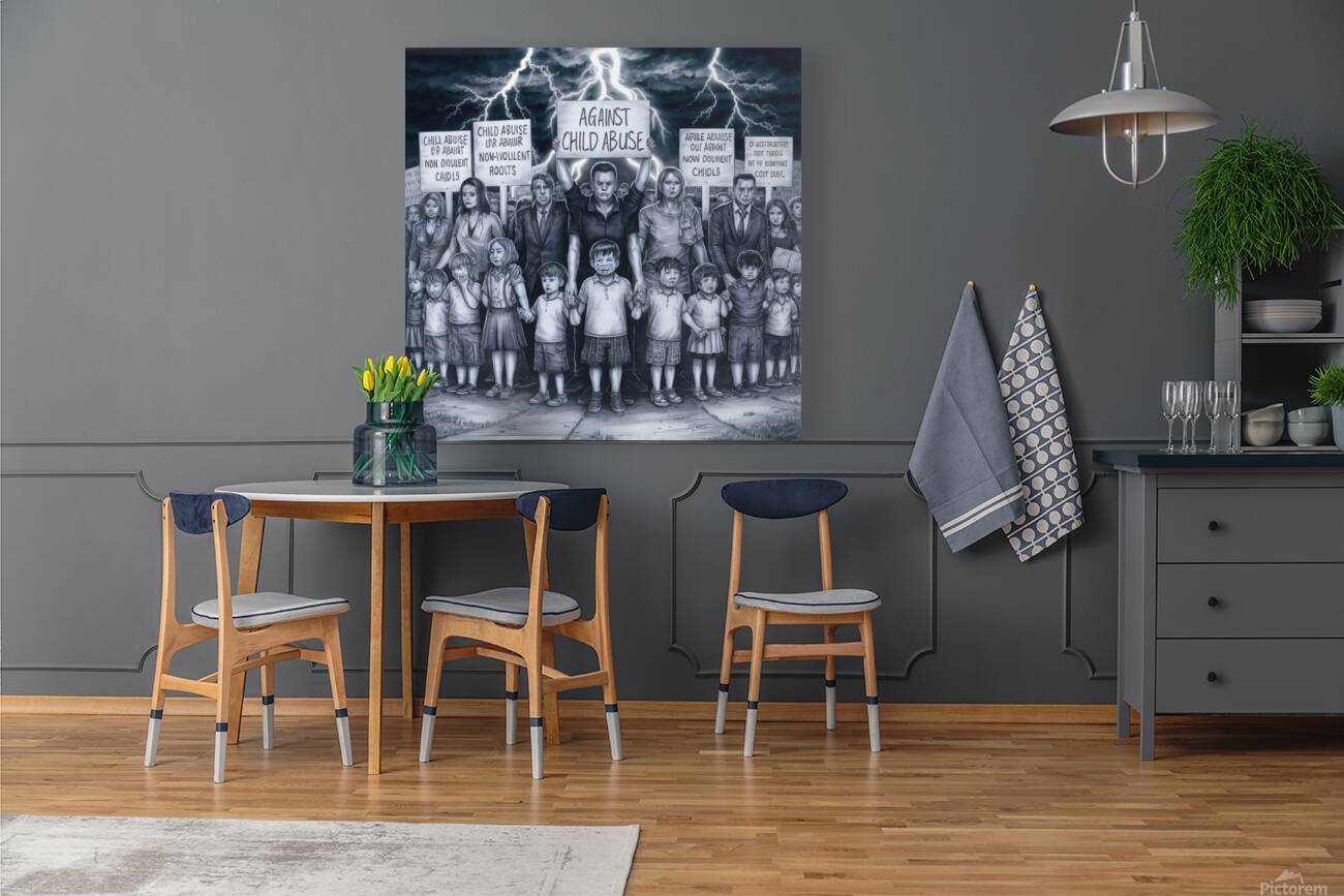 A pencil drawing conveying the fight against violence towards children Reproduction