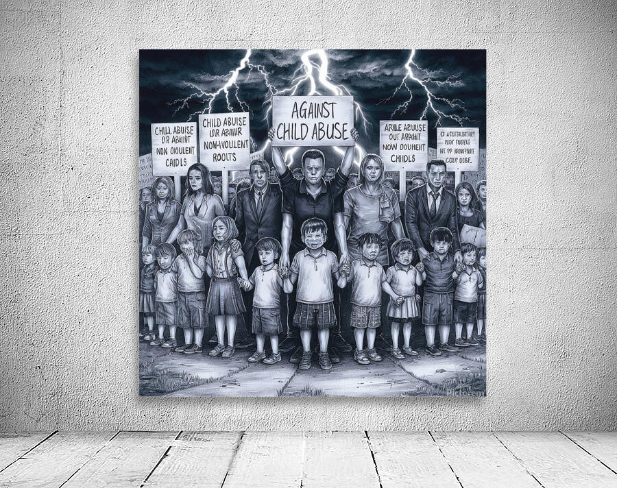 A pencil drawing conveying the fight against violence towards children Wall Preview