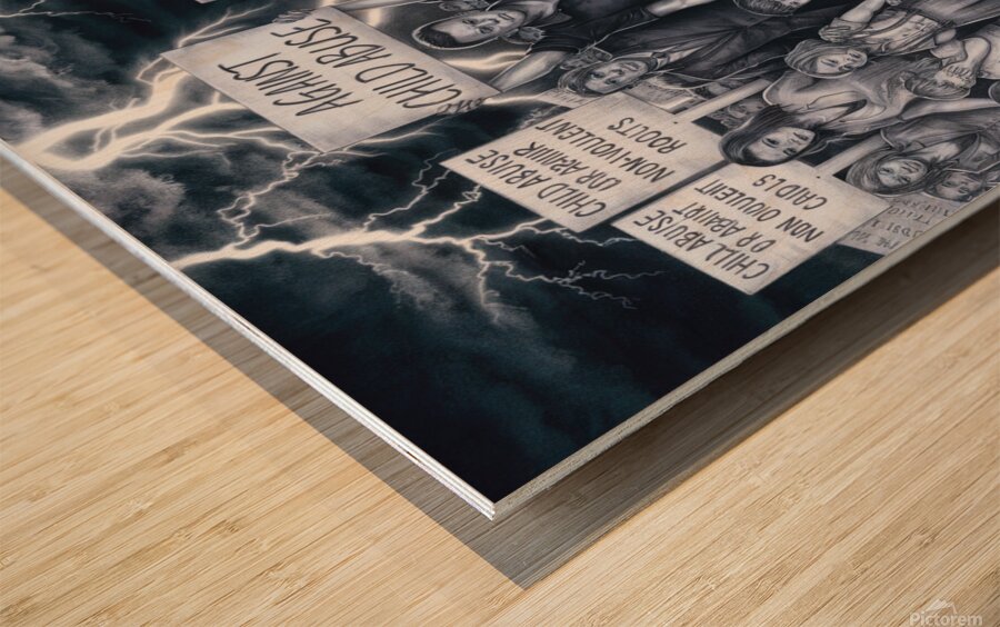 A pencil drawing conveying the fight against violence towards children Wood print