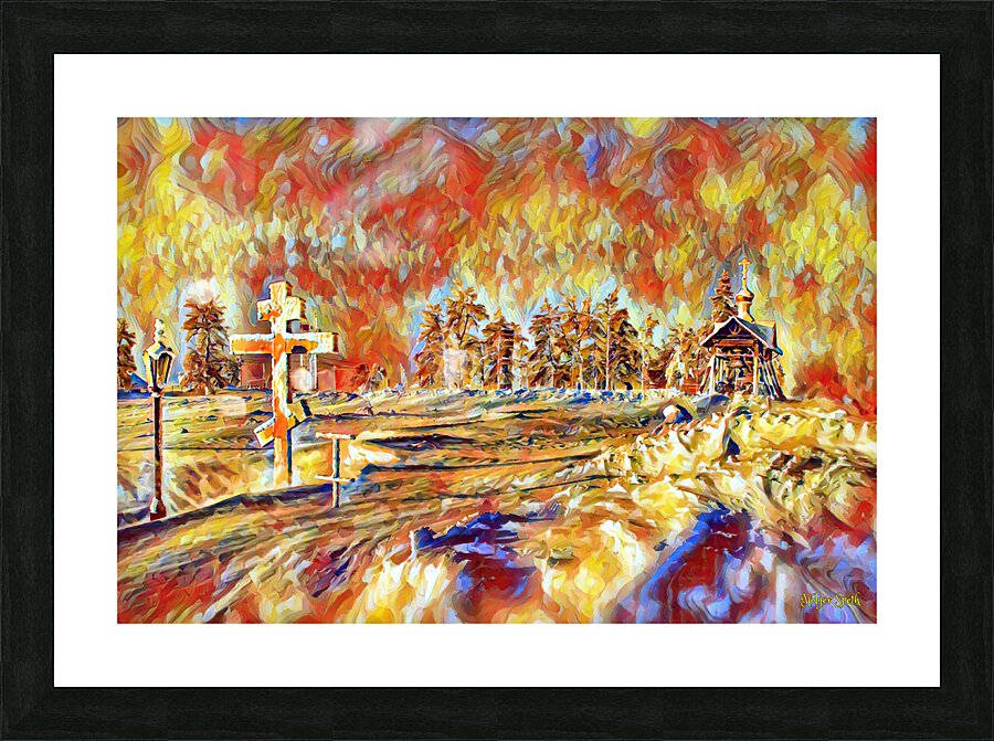 church snow impressionist Picture Frame print