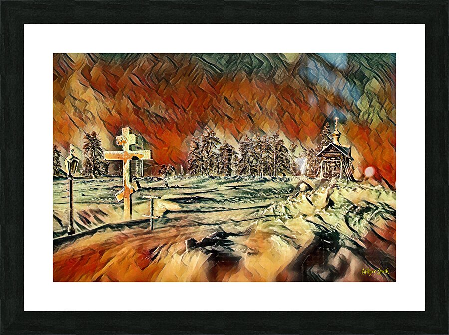 church snow pastel Picture Frame print