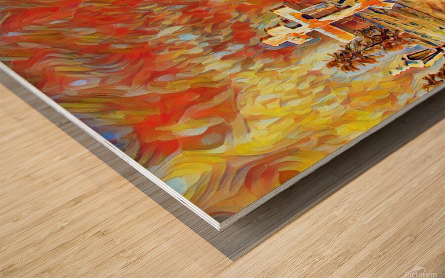 church snow impressionist Wood print