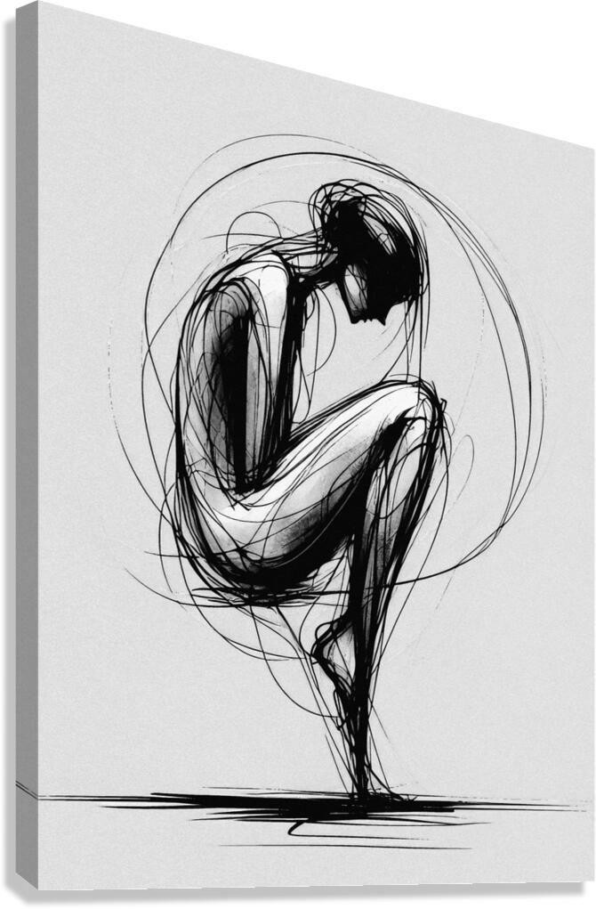 Crouched Figure Ink Canvas Print