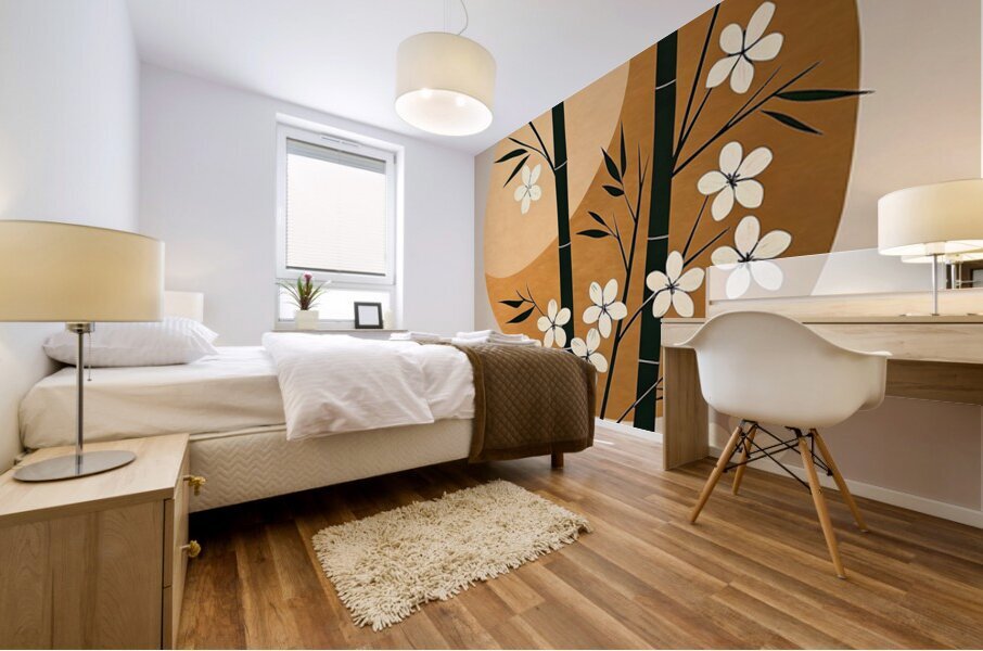 Bamboo Flowers Sun Minimal Mural print